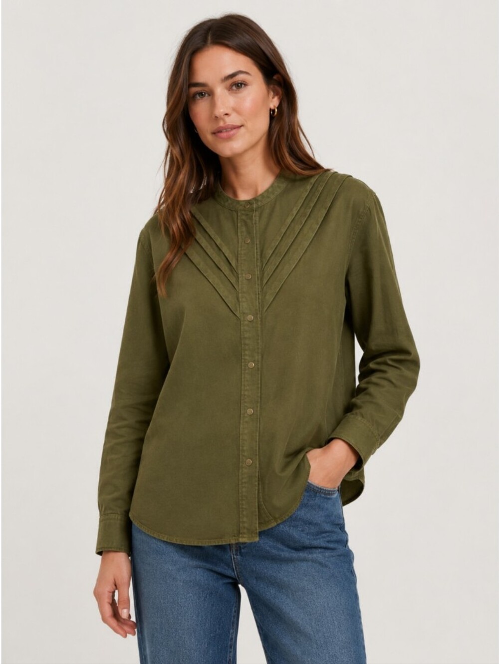 The Kooples Green Snap Front Frilled Woven Shirt Size EU 1 US Small
